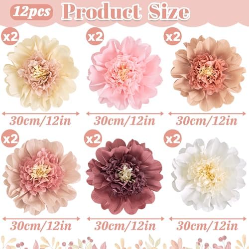 12Pcs Boho Large Paper Flowers 12'' Giant Paper Flower Decorations for Wall - Image 2