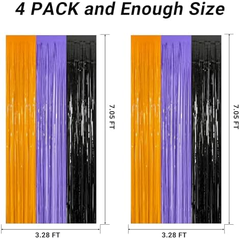 ZATAYE 4 Pack Orange Purple Black Halloween Foil Curtain Decorations - Image 2
