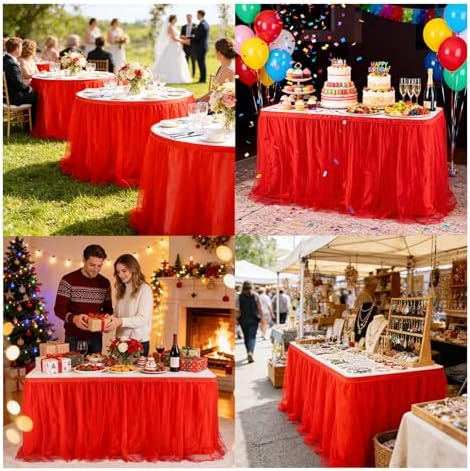 THARAHT Tulle Table Skirt 14FT 420CM Long for Rectangle Tables Round Tables Ruffle Desk Skirt for Princess Girls Birthday Party Cake Dessert Decorations Table Skirt - Image 6
