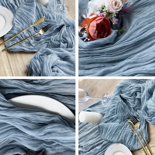 16 Pack Dusty Blue Cheesecloth Table Runner 20 x 120 inch Gauze Table Runners 10 FT Long,Semi Sheer Boho Cheese Cloth Fabric Table Runner Bulk for Wedding,Party,Baby Shower,Bridal Shower Decoration - Image 7