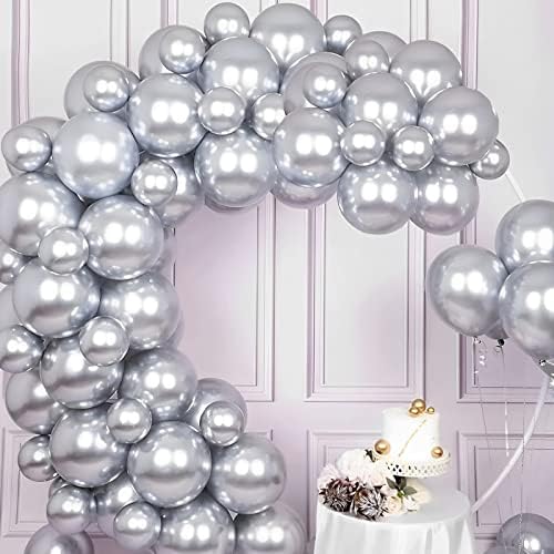 Voircoloria 105pcs Metallic Silver Party Latex Balloons, 12inch - Image 4
