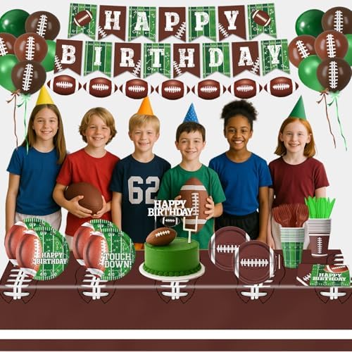 Football Birthday Party Decorations Includes Plates, Napkins, Cups, Banner, Balloons, Touchdown Tablecloth for Football Birthday & Tailgate Party Decorations, Serves 24 - Image 6