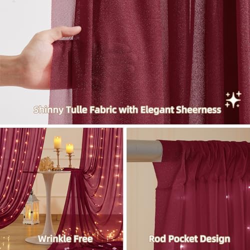 20x10FT Burgundy Wrinkle Free Backdrop Curtains with Lights String for Parties - Photo Curtain Backdrop with Lights for Wedding Decorations, Bridal Baby Shower Birthday Party Photography Background - Image 5