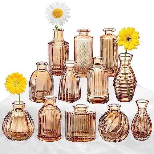 Bud Vases Set of 12, Amber Glass Bud Vase in Bulk for Decor by PHUNTTEK