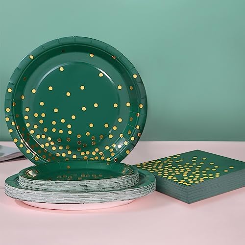 150 PCS Green and Gold Party Decorations,50 Guests Green Plates and Napkins Party Supplies,Golden Dot Paper Plates for Birthday Wedding Christmas - Image 7