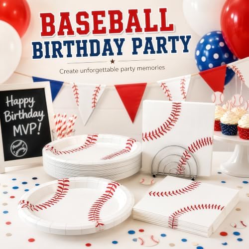 50 Pcs Baseball Plates and Napkins, 7 Inch Baseball Birthday Party Set - Image 5
