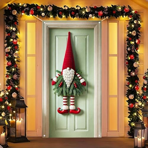 BlissYard Christmas Door Cover Red Hat Gnome 35 x 71 Inch by BlissYard