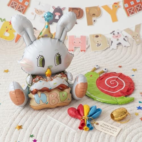 48 PCS Happy Birthday Farm Animals Foil Balloon Decorations Kit for Kids Birthday, Farm Theme Cow Chicken Pig Sheep All-In-One Party Supplies with Birthday Banner for Boys Girls Kids - Image 5
