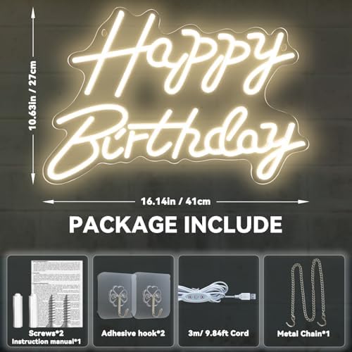Happy Birthday Neon Signs for Party Decor Dimmable LED Birthday Neon Light for Wall Decor Light Up Happy Birthday Led Signs for Backdrop Birthday Any Ages Bday Celebration Decoration, Warm white - Image 4