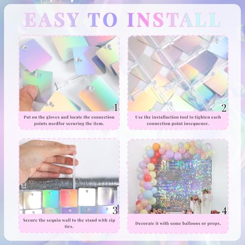 Shimmer Wall Backdrop Iridescent Silver Wall Panels 24Pcs Square Sequin Shimmer Wall Backdrop Decoration for Birthday Party,Wedding, Anniversary - Image 4