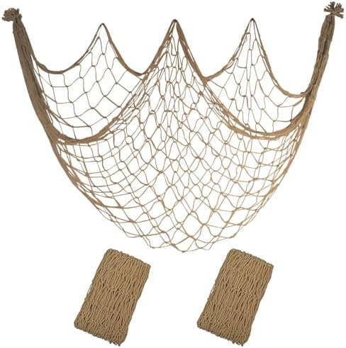 10x5 Feet Decorative Fishing Net for Party, 2 Pack Brown Fish Nets Decor by iHansee