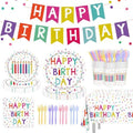 142pcs Happy Birthday Party Supplies Set with Colorful Polka Dots Design- Includes Disposable Paper Birthday Plates and Napkins, Cups, Tablecloth, and Banner，Dots Party Supplies Serves 20 Guests by Kilyparty