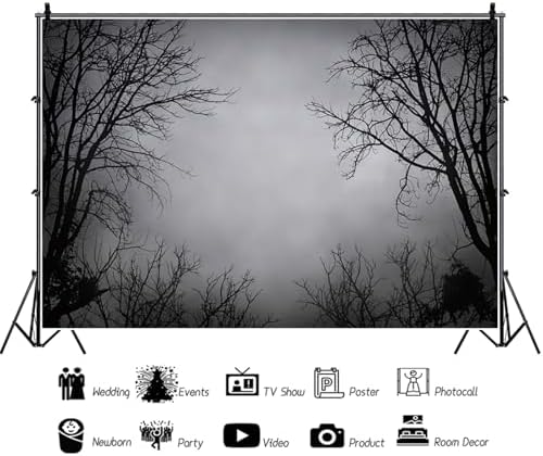Misty Forest Backdrop for Halloween Party Dark Foggy Sky Creepy Forest Branches Scary Movies Horror Photography Background Photo Booth Studio Props 15x10ft - Image 6