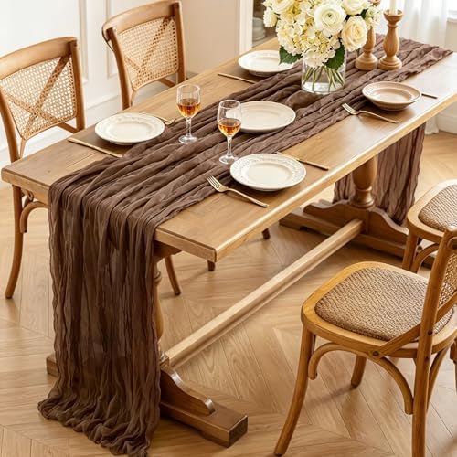 Brown Cheesecloth Table Runner, 10FT Rustic Coffee Boho Gauze Table Runner for Wedding Bridal Shower Baby Shower Birthday Tea Party Decorations - Image 3