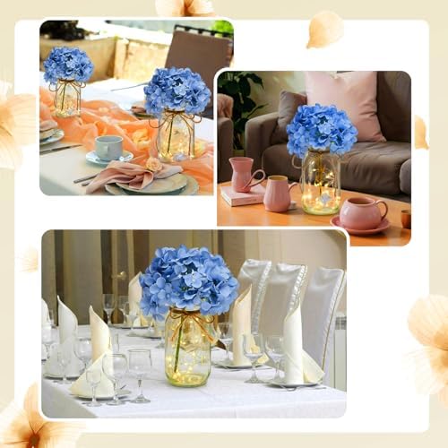 6 Sets Hydrangea Mason Jar Centerpiece with LED Lights for Wedding - Image 6