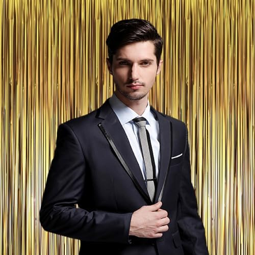 Voircoloria Dark Gold Foil Fringe Backdrop Curtains,3.3x8.2ft, 3 Pack - Image 6
