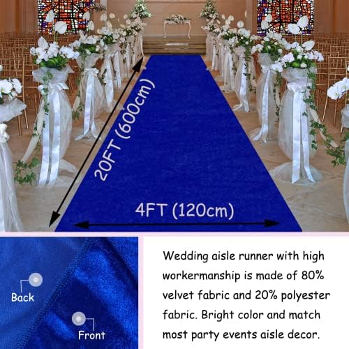 Blue Aisle Runner for Wedding Ceremony 48" x20FT Wedding Aisle Runners Royal Blue Velvet Runners Carpet Runner for Event Party Runner Floor Aisle Birthday Runway for Rug Walkway Prom Decorations - Image 2