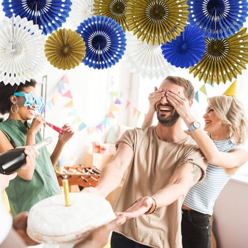 BEISHIDA Honeycomb Round Paper Fan Blue Gold White Hanging Party Decoration - Image 6