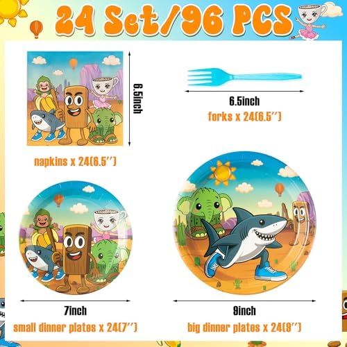 GaofanWai Italian Brainrot Party Tableware - 96PCS Brain Rot Paper Plate Set for Kids, Funny Cartoon Animal Party Decoration Dinnerware Napkin Fork for Brainrot Birthday Baby Shower Supply, 24 Guests - Image 2