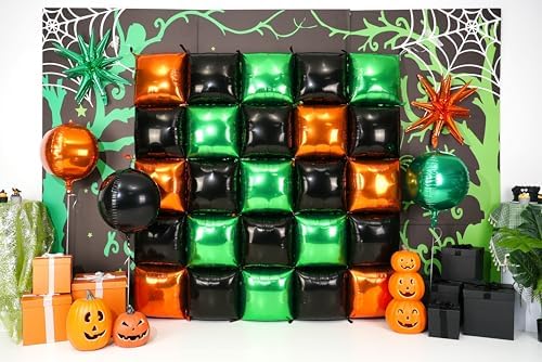 Black Orange Green Square Foil Balloon Wall,25Pcs Double Sided Balloons - Image 3