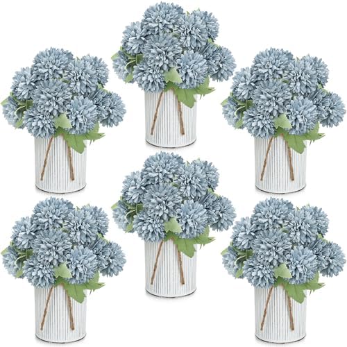 6 Set Pre-Made Flower Table Centerpieces - Dusty Blue by SEKNHOP
