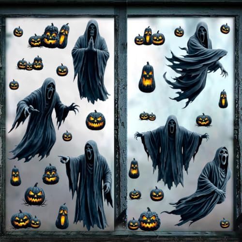 Halloween Window Clings Decorations Ghost Pumpkin Window Stickers Static Spooky Glass Window Sticker Decals for Home Office Classroom Party Haunted House Seasonal Decor 2 Sheets - Image 3