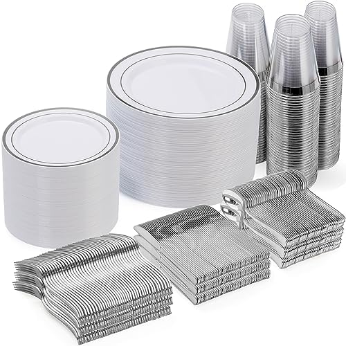 Goodluck 600 Plastic Piece Disposable Silver Plates for 100 Guests by GoodLuck