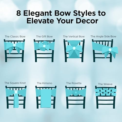 Leading Linens 10 pcs Turquoise 108"x8" Satin Bow Sash Chair Cover Decor - Image 5
