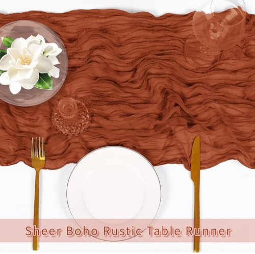 6 Pack Terracotta Cheesecloth Table Runner, 17 x 108 inch, Semi Sheer Boho Cheese Cloth Fabric Table Runner Bulk for Wedding, Birthday, Party, Holiday, Home Decor (Terracotta) - Image 5