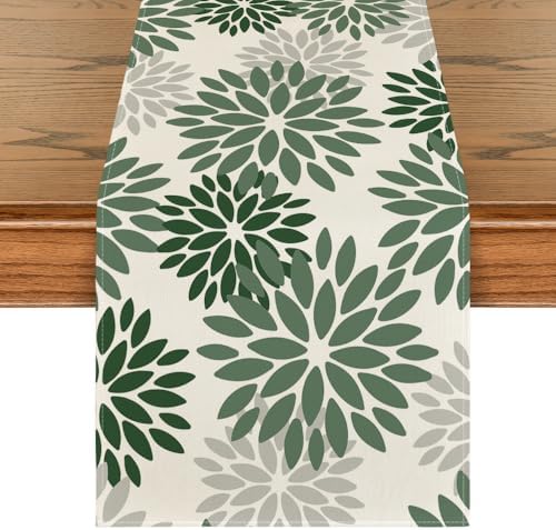 Artoid Mode Dark Green Dahlia Floral Pinnata Spring Table Runner, Seasonal Kitchen Dining Table Decoration for Home Party Decor 13x72 Inch by ArtoidMode