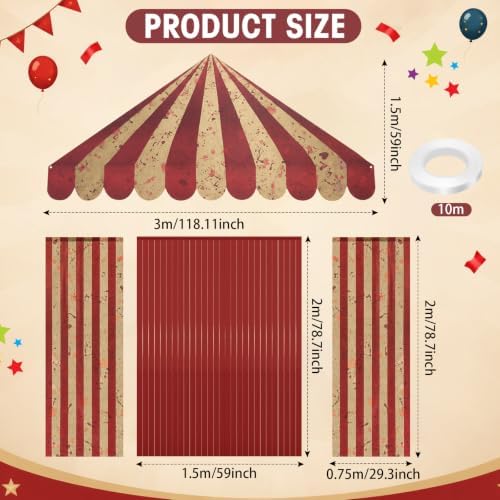 Breling 4 Pcs Circus Tent Backdrop Blood-Stained Carnival Curtains - Image 2