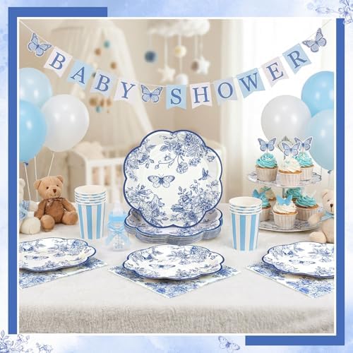 NatNarr 50 Pcs Blue Floral Plates and Napkins, Blue Floral Party Supplies - Image 5