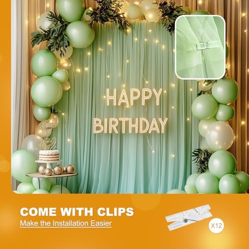 Sage Green Tulle Backdrop with Fairy Lights for Parites Wrinkle-Free Sheer Curtain Drapes Photo Back Drop for Wedding Baby Shower Bridal Shower Birthday Dance Home Décor- 10ft×8ft, Sage Green - Image 7