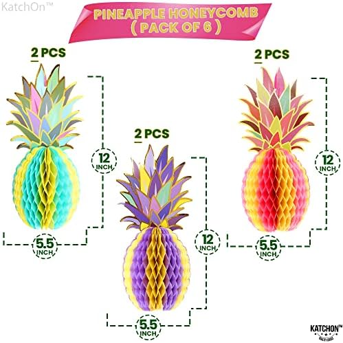 KatchOn 6 Pcs Pineapple Decor Centerpiece 12 Inch | Luau party Decorations Hawaiian Party Decorations, Tropical Party Decorations, Summer Party Decorations, Pineapple Honeycomb Tissue Centerpieces - Image 2