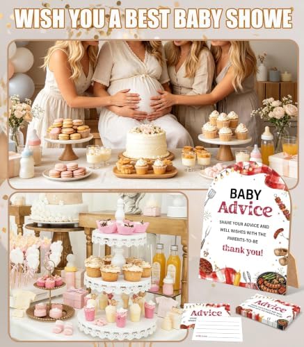 Baby-Q Baby Shower Games, BBQ Advice For Parents To Be, 6x8 Inch Arch Wooden Sign With Stand And 50 Advice Cards, Gender Reveal Party Supplies & Decorations -LN12 - Image 6