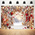 6X4FT Winter Christmas Gold Red Arch Backdrop Dreamy Snowy Forest Scene by Unknown
