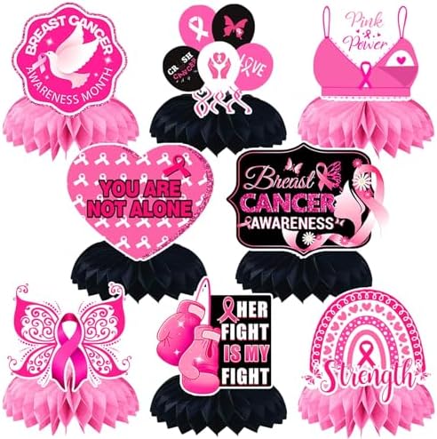 JULMELON 8PCS Breast Cancer Awareness Decorations, Pink Ribbon Centerpieces by JULMELON