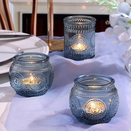 DARJEN 24Pcs Blue Votive Candle Holders - Glass Candle Holder for Party Decoration, Tea Lights Candle Holder for Wedding Shower & Gift (Pack of 3) - Image 6