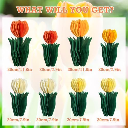 SUNBEAUTY 8PCS Flower Honeycomb Decoration Spring Decorations for Office Spring Table Decor Tulip Honeycomb Flower Mother's Day Decoration Orange Tulip Decor Spring Decor Tulips Table Centerpieces - Image 3