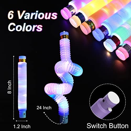 Light Up Glow Sticks Fidget Pop Tubes, 24 Pack Glow in The Dark Party Supplies Toddler Sensory Toys, Glow Stick Thanksgiving Christmas Party Favors Party Pack Gifts for Kids - Image 3
