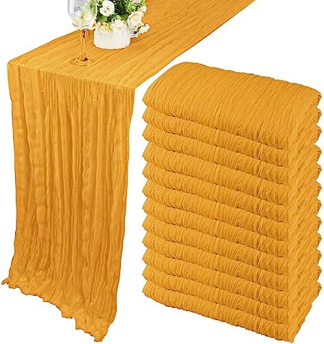 35x120 Inch Mustard Cheesecloth Table Runner Fall Thanksgiving Boho Decor by Fivenl