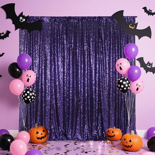 Poise3EHome Purple Sequin Backdrop, 6Ft x 8Ft Glitter Photography Background Curtains for Halloween Party Wedding Birthday Decoration - Image 5
