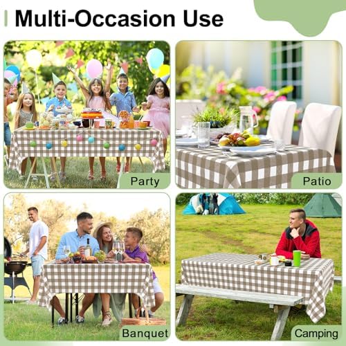 misaya 12 Packs Khaki White Buffalo Gingham Plastic Disposable Table Cloth - Image 7