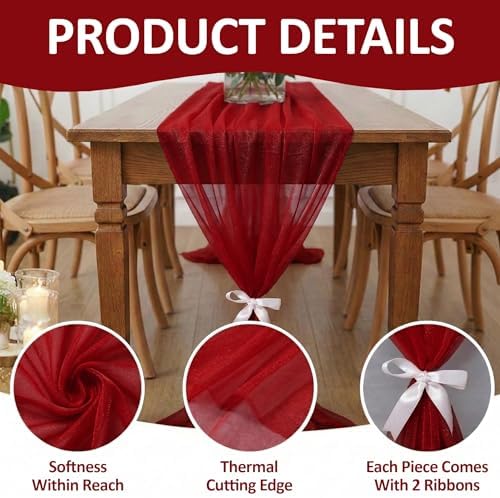 Pack of 20 Chiffon Table Runners 29 x 120 Inch, 10FT Long - Apple Red - Image 5