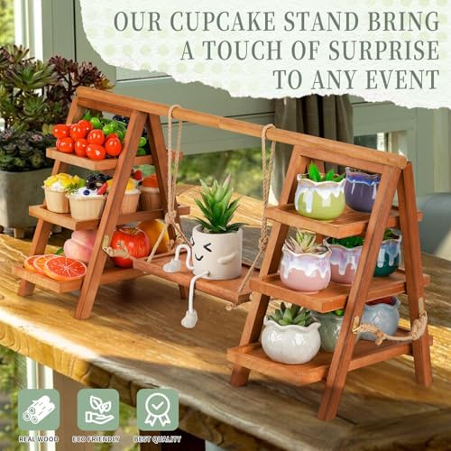 Cupcake Stand, 3 Tier Wood Cupcake Display Stand with Swing - Image 4