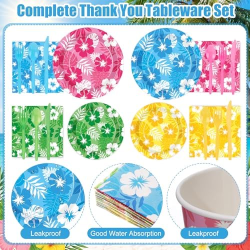450 Pcs Hawaiian Leaves Flowers Tableware Set, Serve 50, Colorul - Image 3