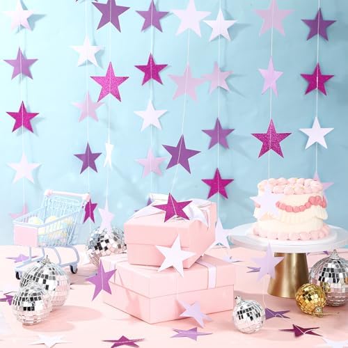 Patelai 130 ft Star Garland Banner Decor,Purple,White - Image 4