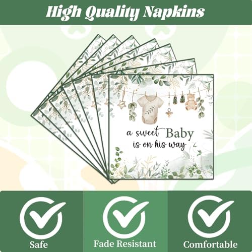 Baby Shower Tableware Set - 96 Pcs A Sweet Baby is on His Way Sage Green Baby Shower Plates Napkins Forks Decorations, Greency Party Dinnerware Supplies for Boys Serves 24 - Image 3