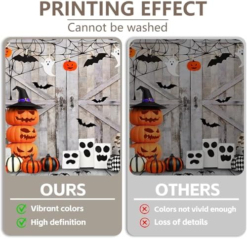 Rustic Halloween Backdrop Vintage Wood Barn Door Pumpkins Lanterns Ghost Bat Skull Background for Halloween Party Decorations Horror Photography Studio Banner Photo Booth Props 7x5ft - Image 5