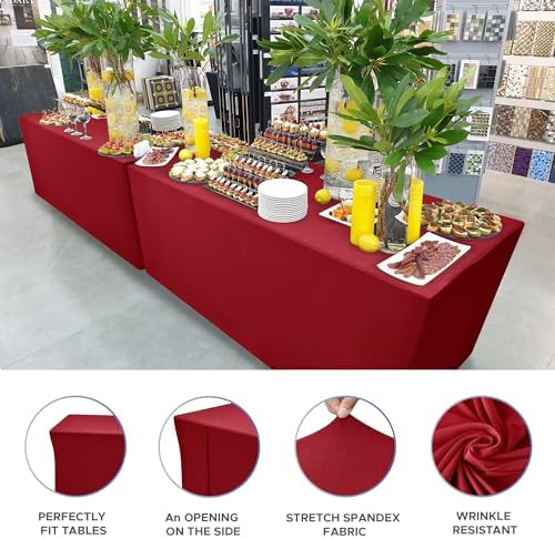 Rectangle Spandex Fitted Tablecloths For Vendor Booths 2 Pcs 96X30 Inch Red - Image 3